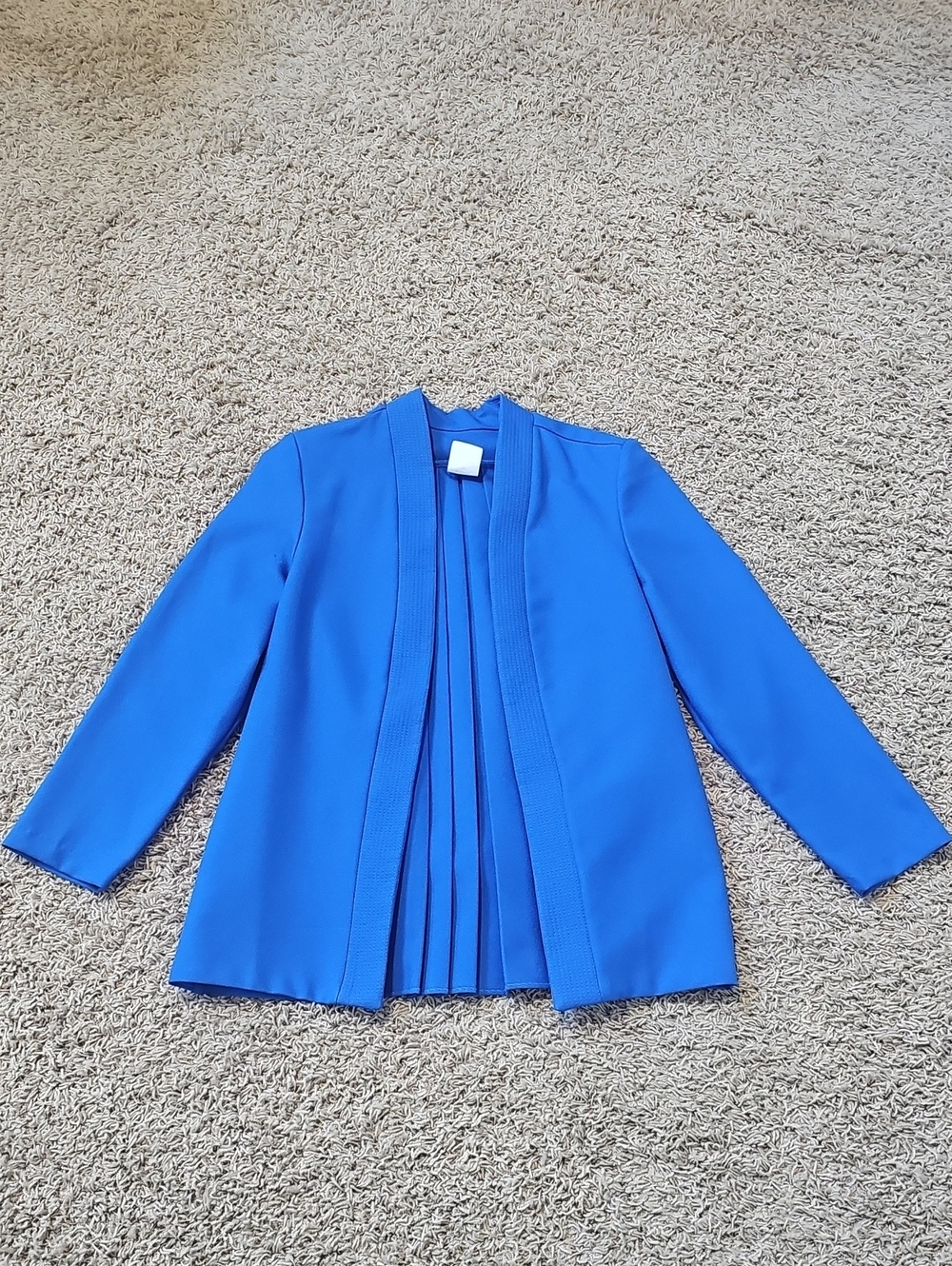 Vintage Blazer Royal Blue Pleated Back Detail 12/Large Open Jacket Suit Coat - Picture 3 of 8